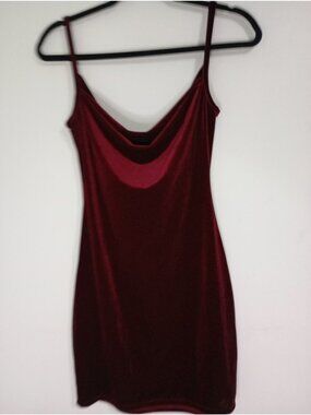 Jump Apparel Burgundy Velvet Cowl Neck Mini Dress Baby Doll Size 3/4 Made In USA
